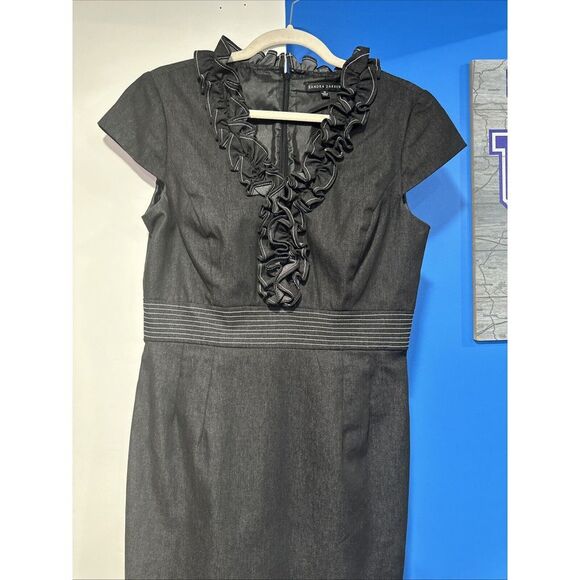 Sandra Darren Short Sleeve‎ Denim Stretch Knee Length Ruffle Accent Women's 10 - Picture 1 of 4